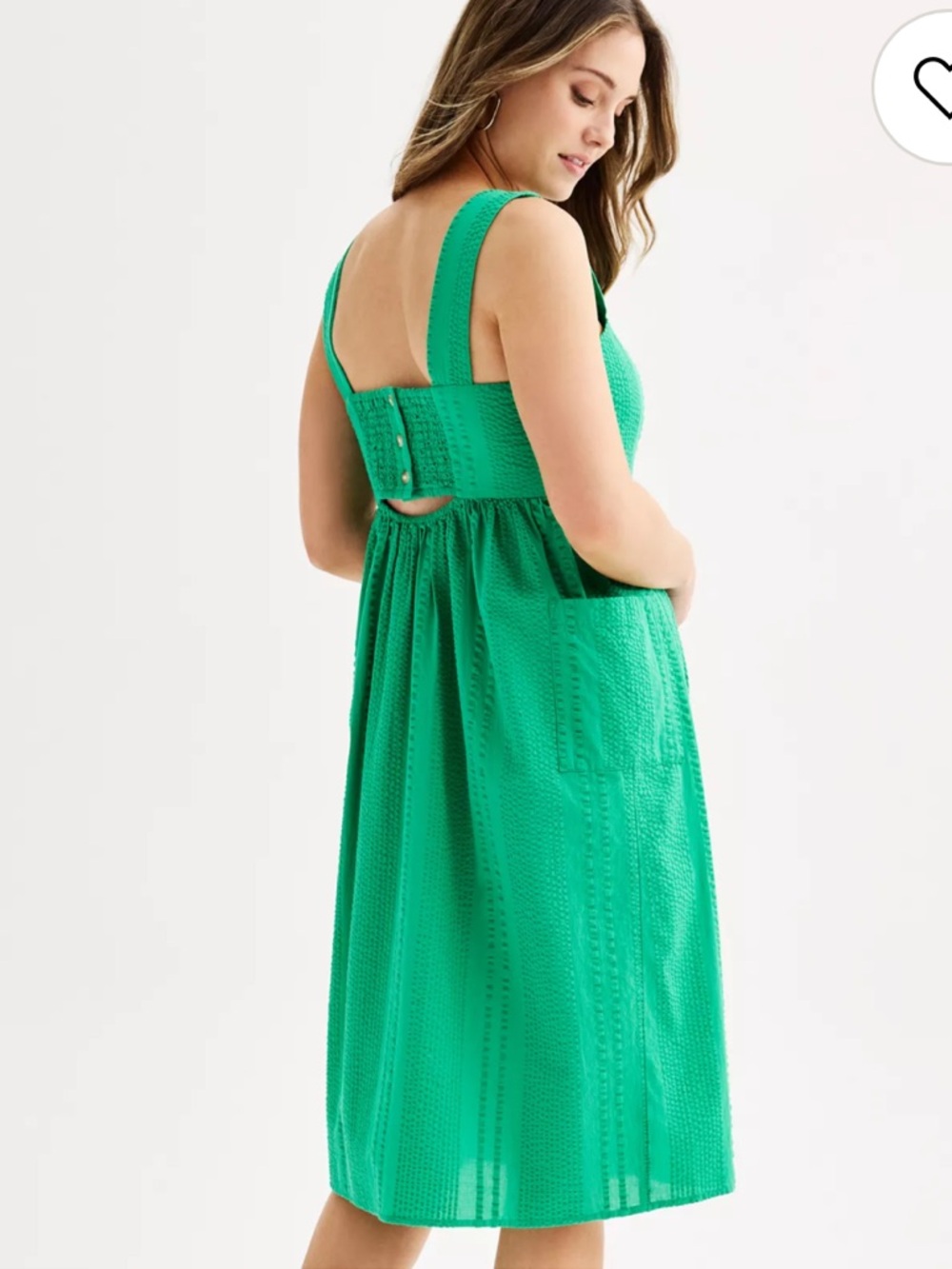 Sonoma 100% Cotton Crinkle Kelly Green Midi Dress XL - Picture 2 of 9